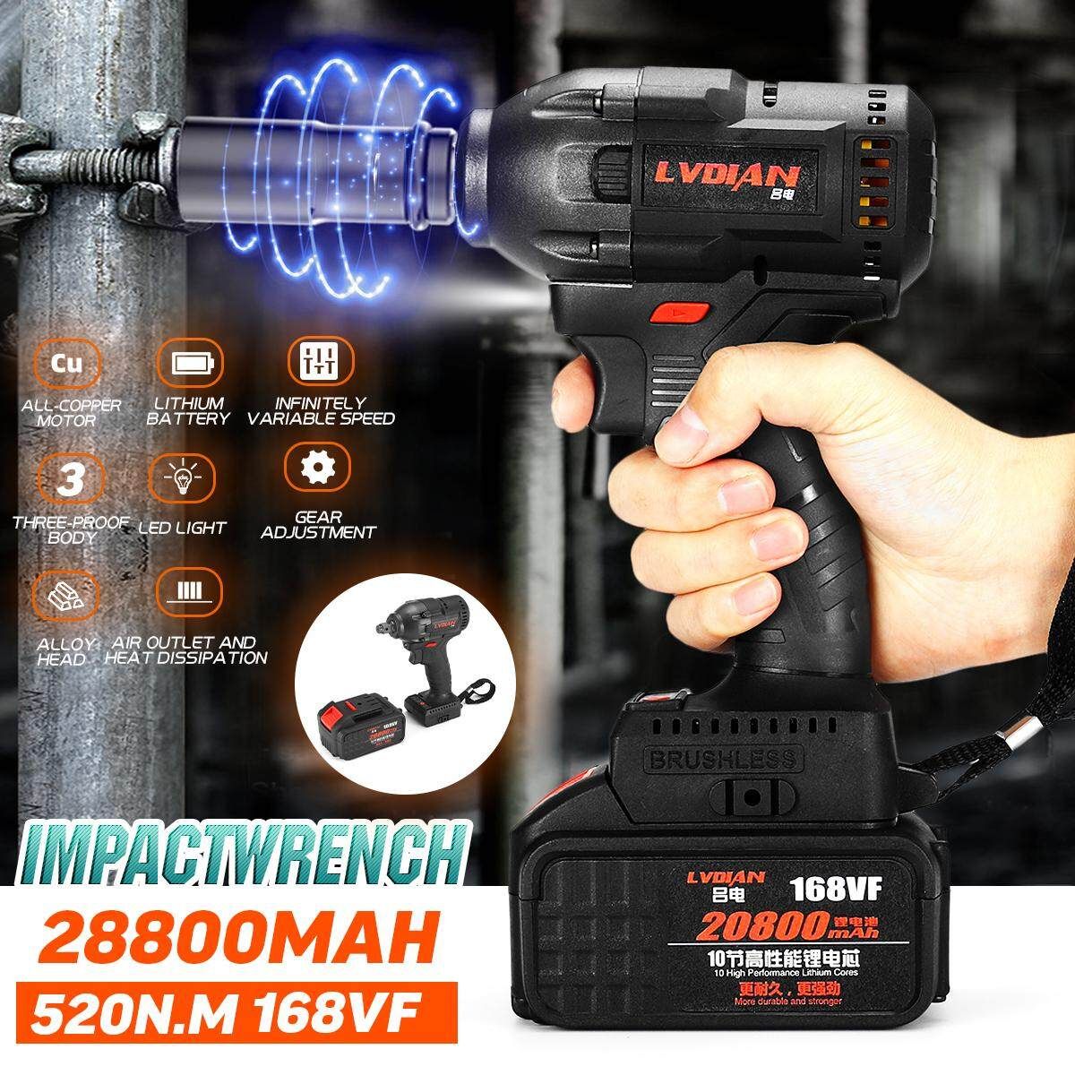 168VF 20800mAh Electric Infinitely Impact Wrench Cordless Speed Brushless Impa
