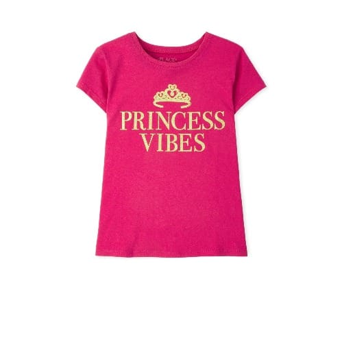 Girls Princess Vibes Glitters Graphic Top - Fuchsia Pink