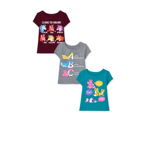 3 In 1 Girls Glitters Learning Colours Numbers & Letters Graphic Top