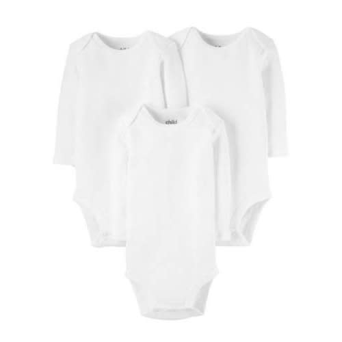 Baby Long Sleeve Bodysuit Set - Plain White 3pics