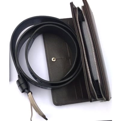 Men's  Leather Belt & Leather Clutch Bag Wallet With Zip And Wrist Strap