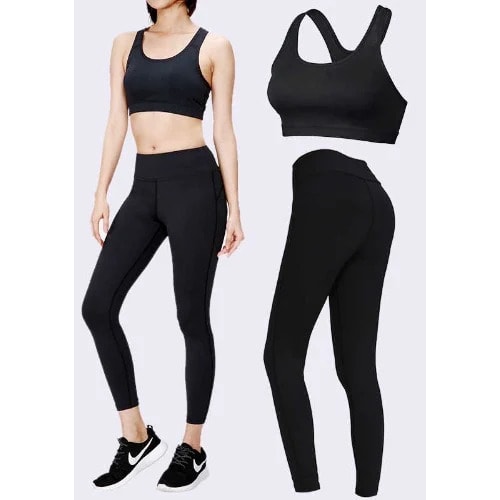 Sports Bra +- Three Quarter Leggings Set - Black
