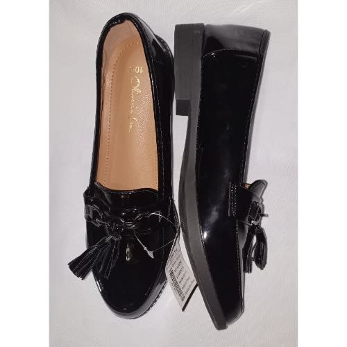 Tassel Patent Leather Female Office Loafers - Black