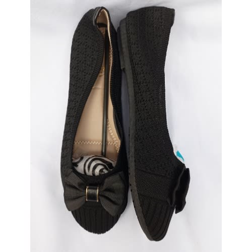 Butterfly Bow Ladies Socks Flat Office Shoe -Black