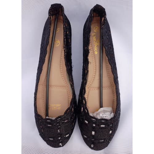 Perforated Embroidery Ladies Slip-on - Black