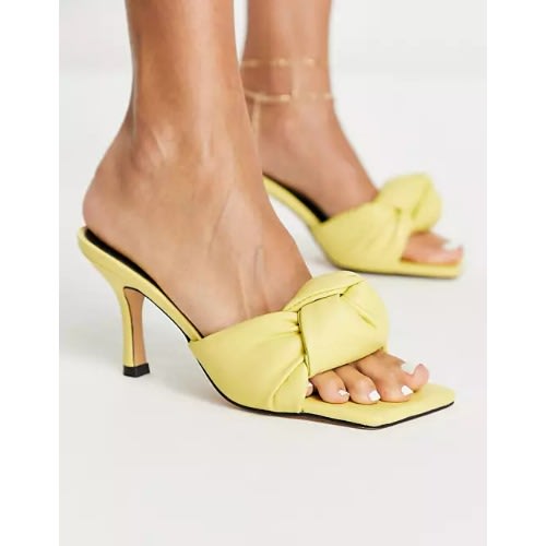 Knotted Mid Heel Mules – Yellow