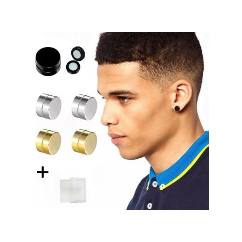 Unisex Non Piercing Magnetic Ear Stud - 6 Pcs - Black + Gold + Silver