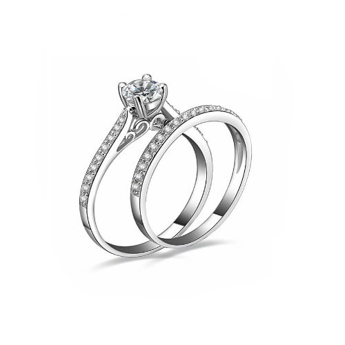 Couple Wedding Diamond Encrusted Rings - Silver
