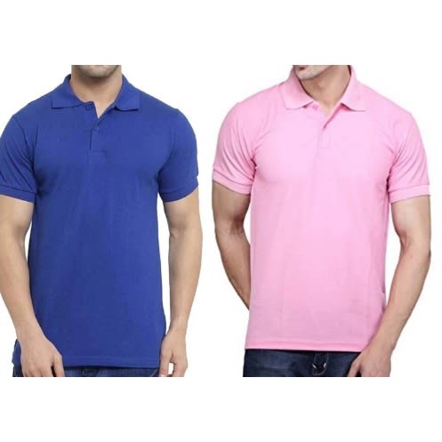 Set Of 2 Short Sleeves Polo Shirts  - Blue And Pink