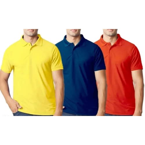 Short Sleeves Polo Shirts  - Yellow, Navy And Red -Set Of 3