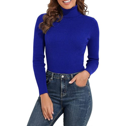 Ladies Long Sleeve Turtleneck T-shirt - Blue