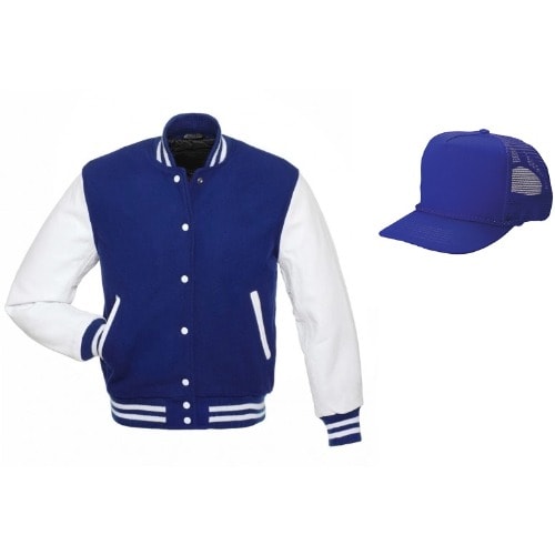 Baseball Cap & Varsity Jacket - Blue & White
