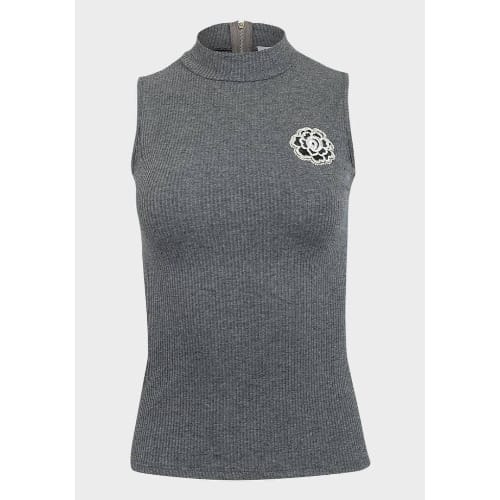 Women Sleeveless High neck Top/Blouse- Dark Grey