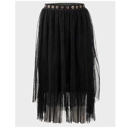 Ladies Crinkle Mesh Midi Skirt - Black