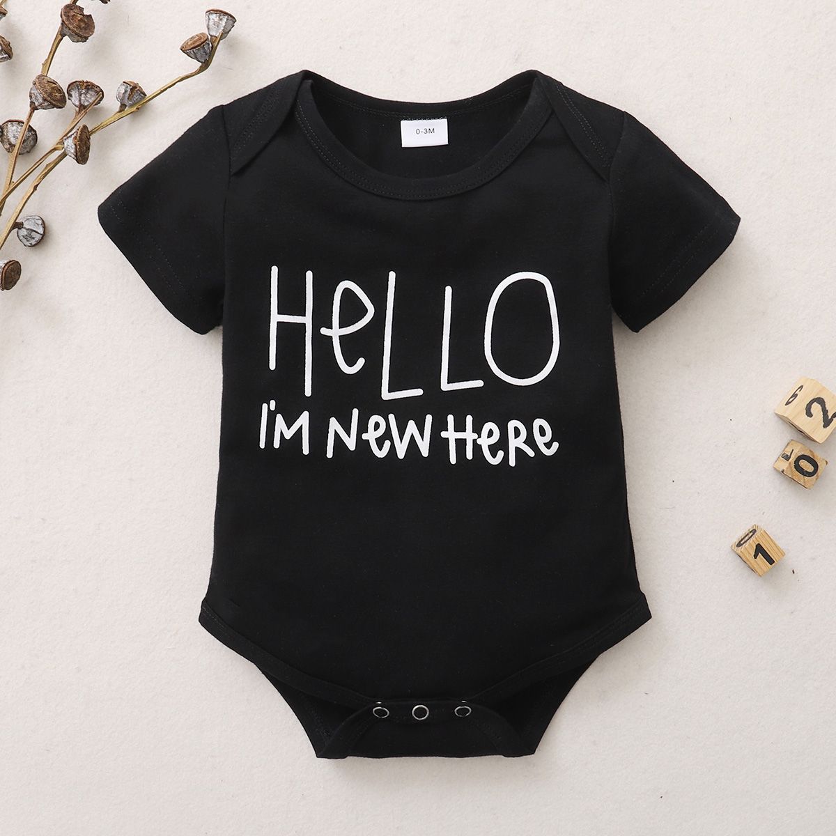 Baby Boys Basic Style Short Sleeves Black Bodysuit