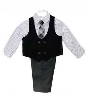 Boys' 4-Piece Formal Suit Set, Vest, Pants, Collared Dress Shirt, And Tie