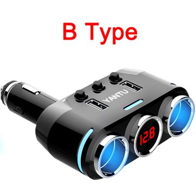 （type B）2 USB Port 3 Way Car Cigarette  Socket Splitter DC 12~24V Cigarette  Socket Black For Bmw Peugeot
