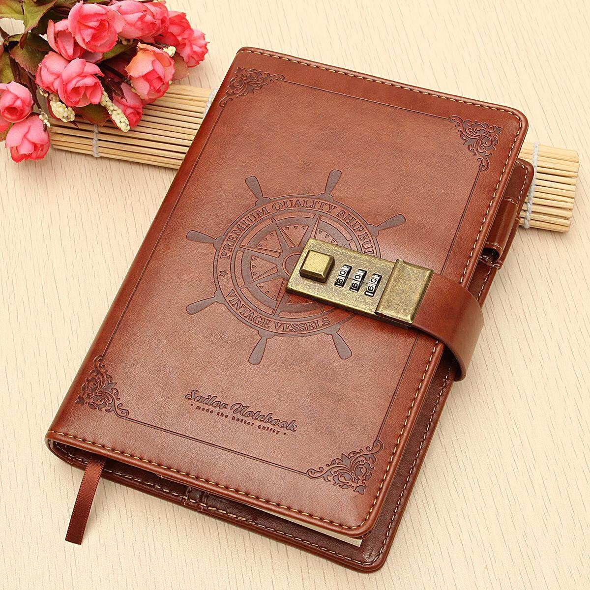 B6 112 Sheets Rudder Leather Journal Blank Diary Note Book+Password Lock