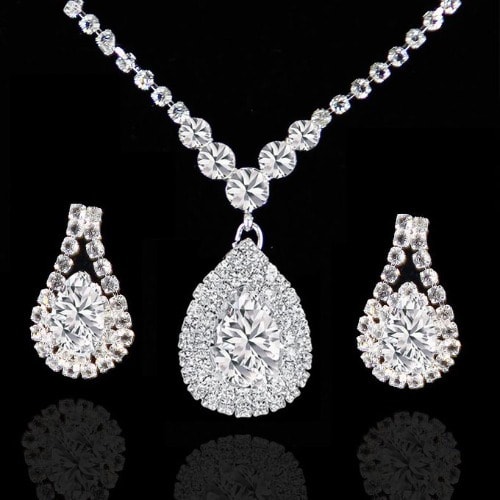 2 In1 Zircon Jewelry Set - Silver