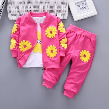 Girl Petal 3psc Set Tracksuit - Deep Pink