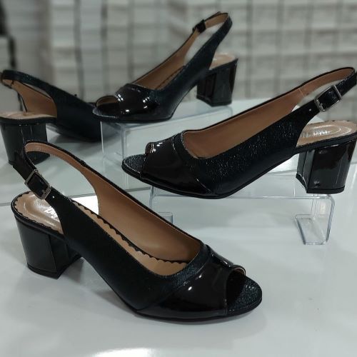 Ladies Open Toe Block Heels Sandals- Black