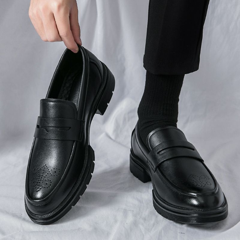 Italian Handmade Mens Formal Shoes Slip On Calf Leather Oxfords Size 45 46 Top Quality Luxury Brogue Wedding Party Dress Shoes For Men Classic Style Leather Shoes Male Office Loafers Black