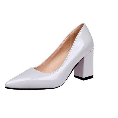 Block Heel Patent Leather Pointee Cover Shoe - Off White