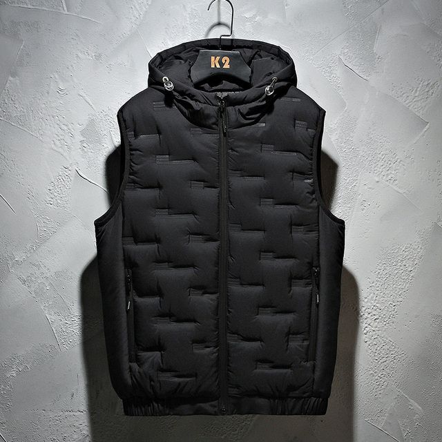Winter Hooded Vest Men Solid Waterproof Warm Vest Padded Sleeveless Jacket