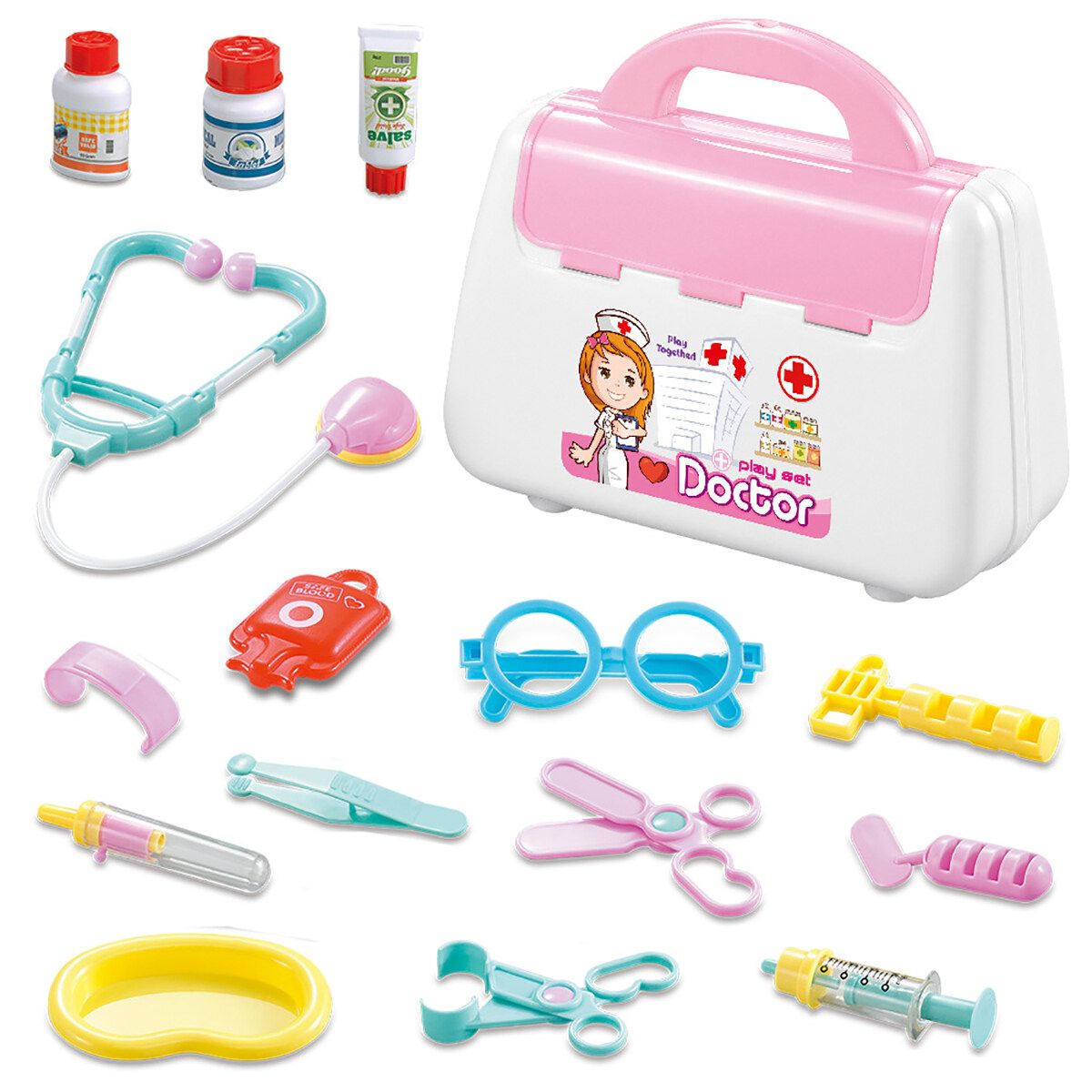 Kids Pretending Doctor's Playing Set Case Education Kit Boys Girls Toy Red