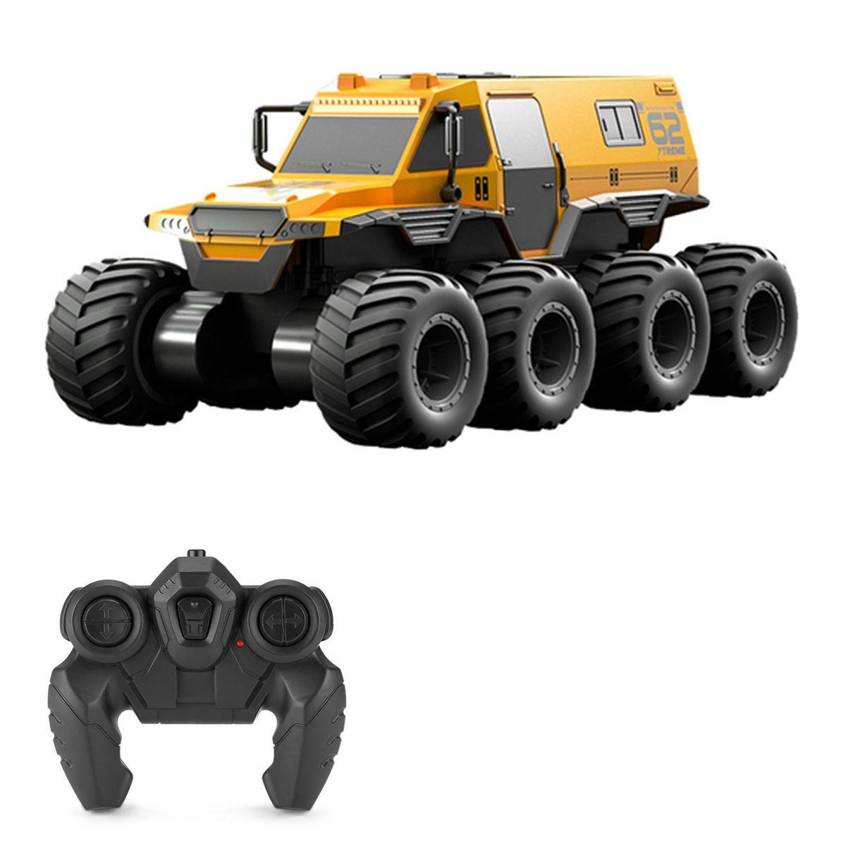 Remote Control Car, Waterproof 8 Wheel Drive 2.4G Remote Control Armored Vehicle Amphibious Off Road Stunt Truck Toy for Children Yellow