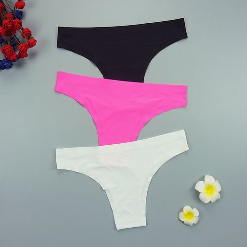 3Pcs/Lots Seamless Thongs Ladies Underwear Woman Panties Stringi Ice Silk Sports Intimate Panty Women Underpants S_4XL Six Color(#1342-6)