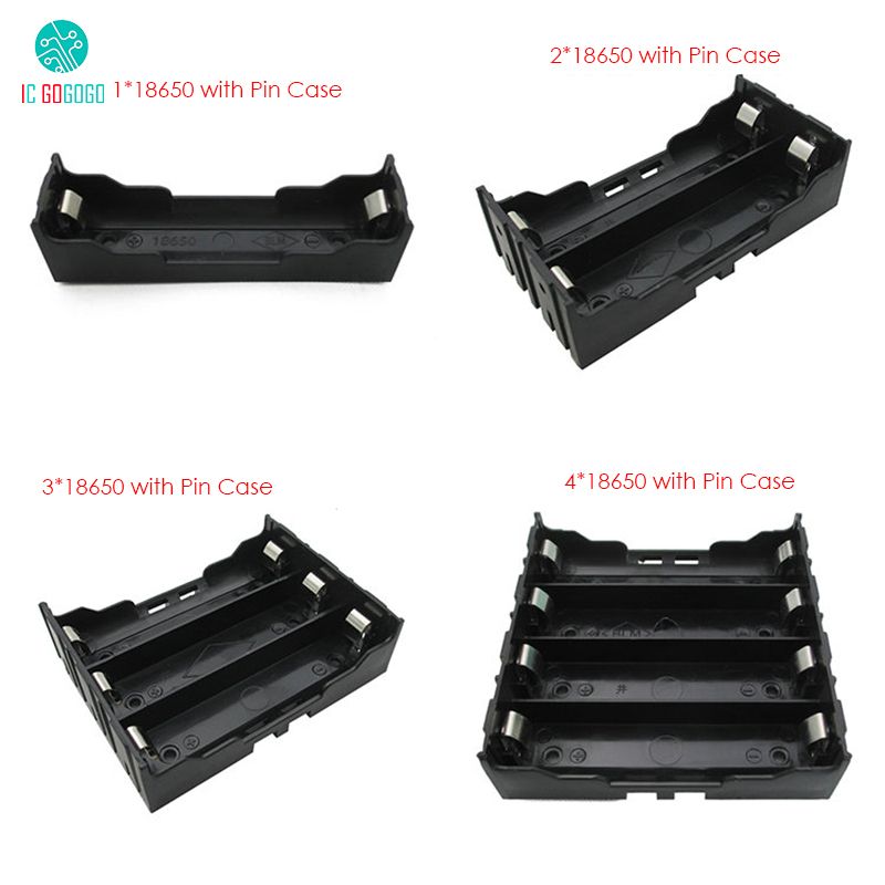 1*18650 2*18650 3*18650 4*18650 Battery Box With Pin Storage Battery Case Holder Black Plastic 1/2/3/4pcs 18650