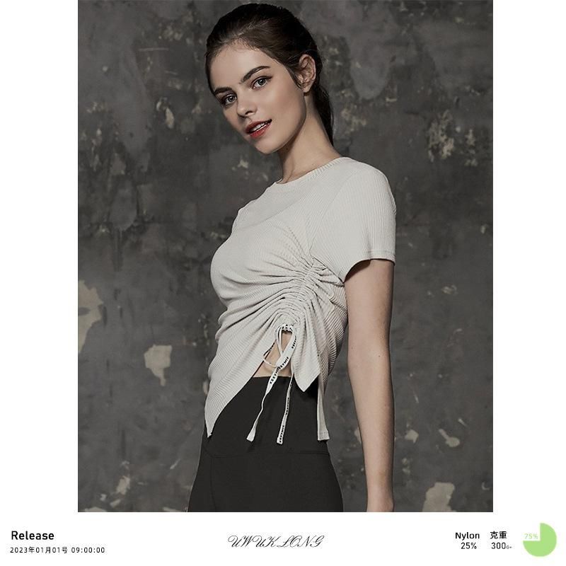 2022 new outdoor running short sleeve yoga suit top Korean personalized drawstring yoga fitness suit