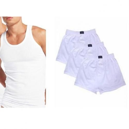 6-in-1 Mens Under Wears (Boxers & Singlet) White