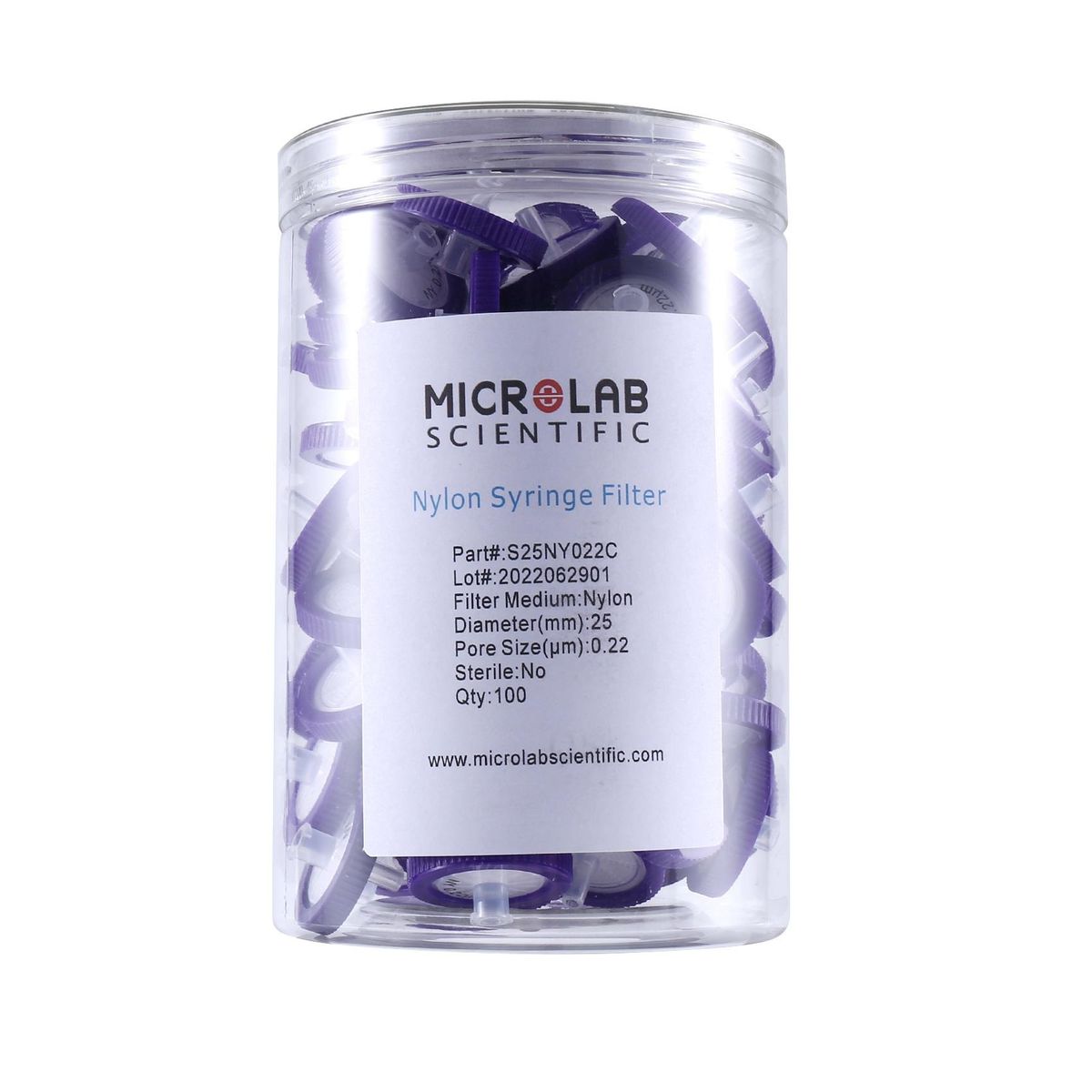 100Pcs Nylon Syringe Filters Membrane - 25mm Membrane
