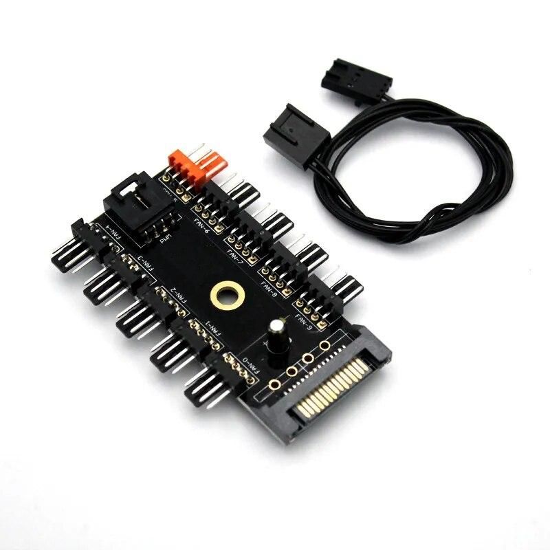 Newest Black 1 to 10 PC Cooler Cooling Fan Hub Splitter Cable Pwm SATA 12V Power Supply Speed Adapter for Computer Miner Mining