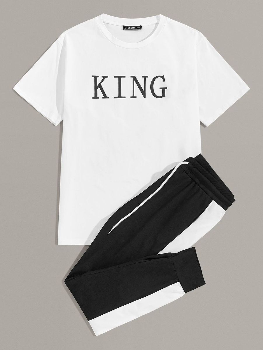 King Print White Top And Black Jogger