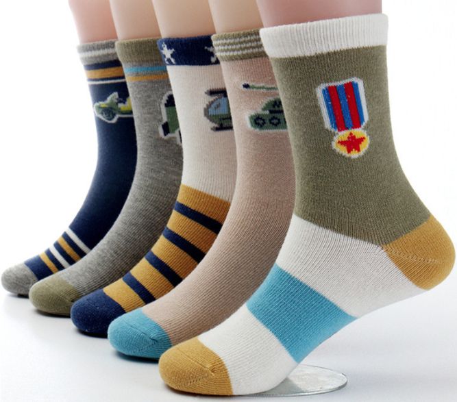 5 Pairs Sets Colorful Cute Kids Socks Striped Letter Toddler Boys School