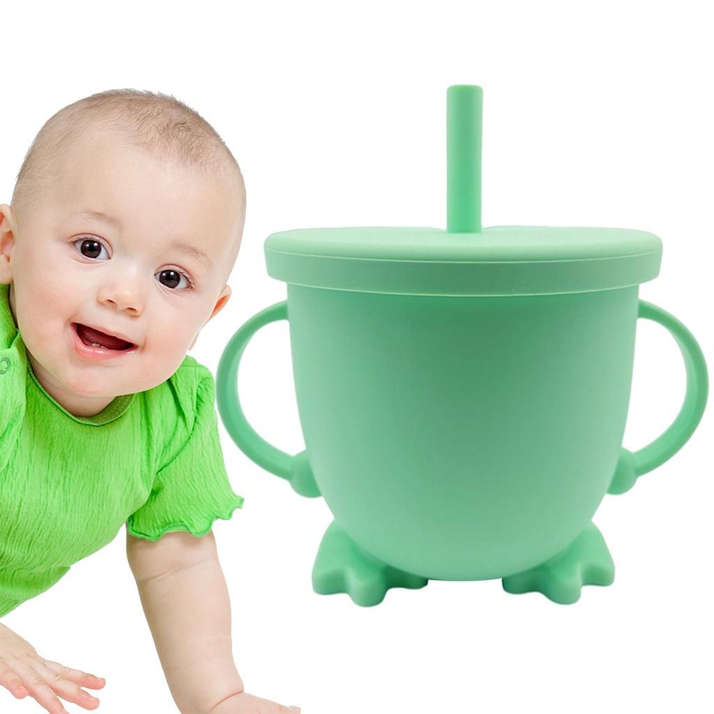 1pc Solid Color Baby Sippy Cups Feeding Cups Kid Bottle Sprill Green
