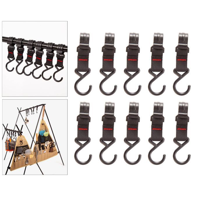 10x Hanging Strap Hook Awning Tent Hanger Baby Stroller Stuff Black