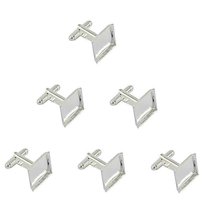 6x Square Blank Setting Base Pad Cuff Link DIY Formal Cufflinks Silver