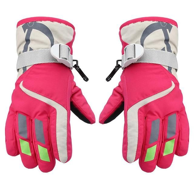 (rose Red-A Pair)Wool Windproof Waterproof Warm Ski Ride Children's Ski Mittens Girls Boys Warm Winter Gloves Outdoor Thick Snowboard Gloves
