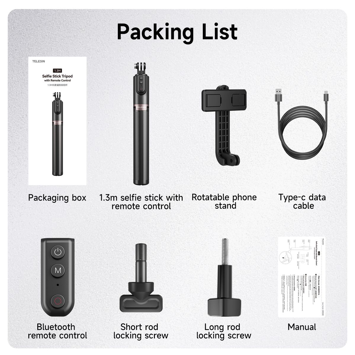 TELESIN 1.3M Vlog Selfie Stick Tripod For GoPro Hero Insta 360 Action Camera