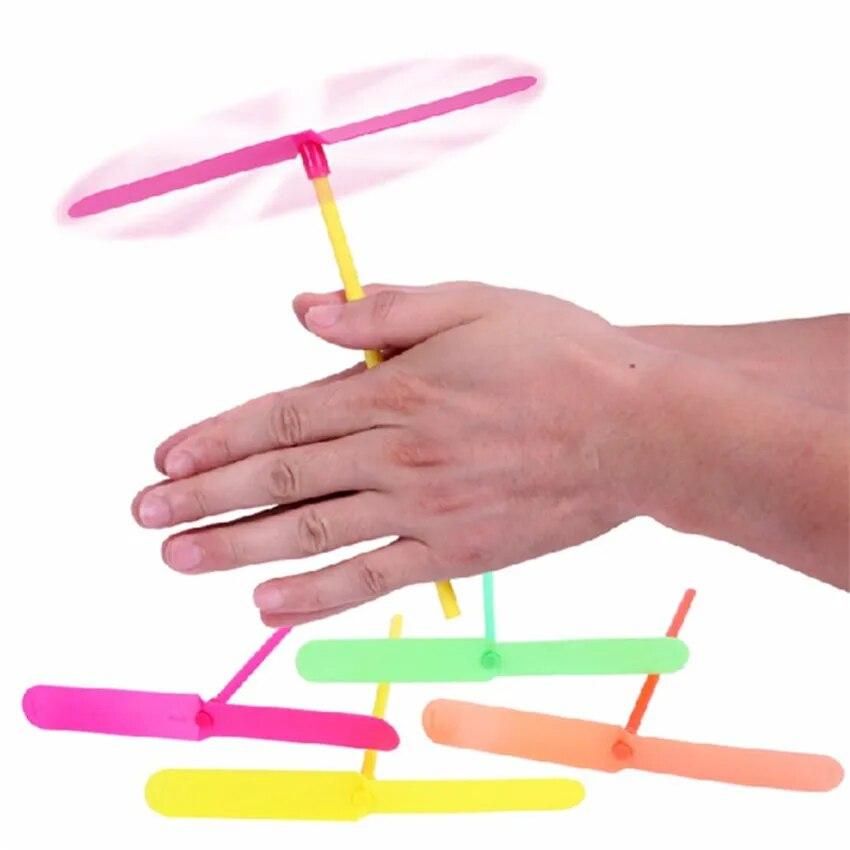 40Pcs Plastic Bamboo Dragonfly Bamboo Flying Stick Toy Hand Push Flying Propeller Outdoor Sports Game Toy Rotating Flying Arrow
