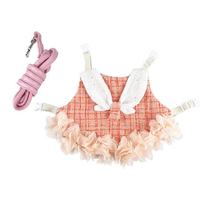 Rabbit Harness Walking Vest Harness Leash Set Orange S