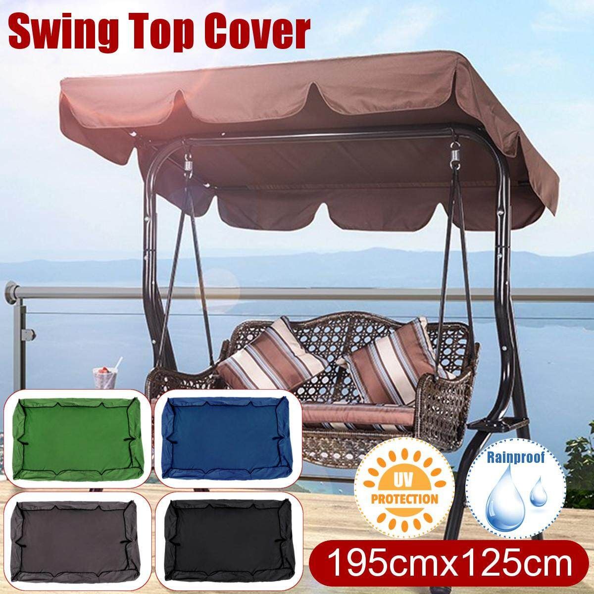 195*125cm Waterproof Swings Top Cover Replacement Canopy Chair UV Protection 2-3 Person Outdoor Patio Blue