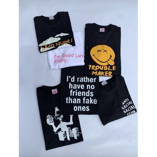 6 GRAPHICS  ROUND NECK POLO T-SHIRTS- Black White