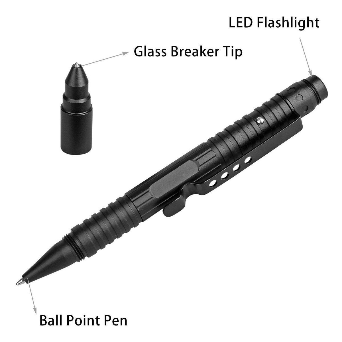 LED Flash Light Pen Glass Breaker Kubaton Hiking Combats