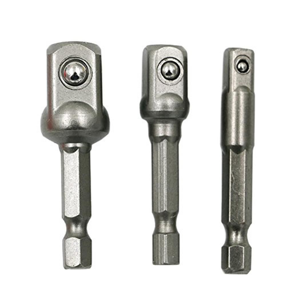 3pcs Chrome Vanadium Steel Socket Adapter Wrench Hex Shank to 1/4