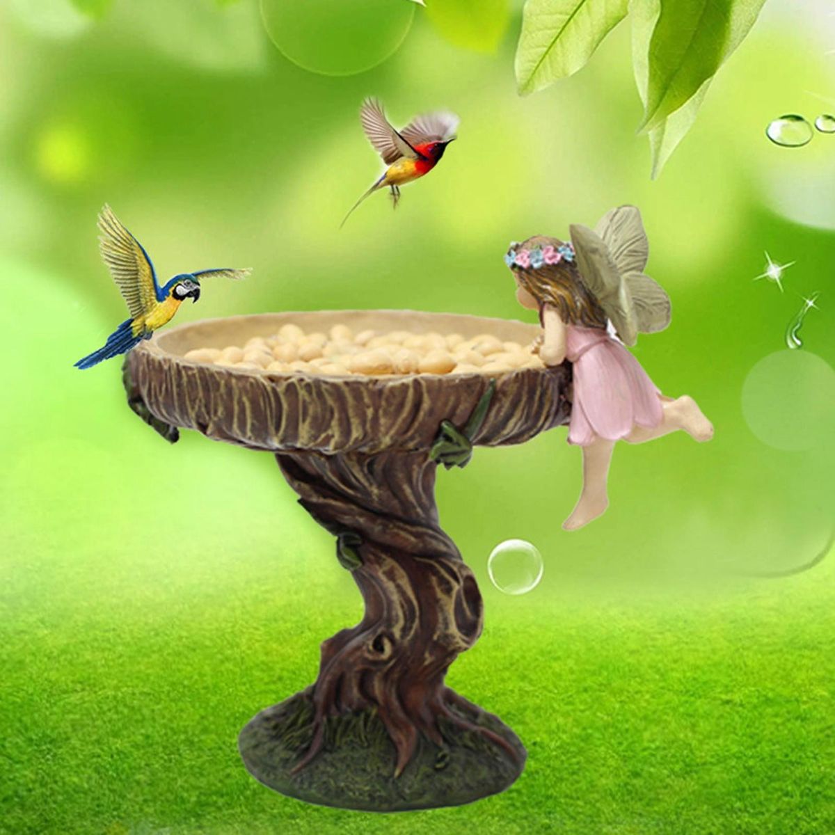 Cute Bird Feeder Angel Girl Design Statue Ground For Home Garden